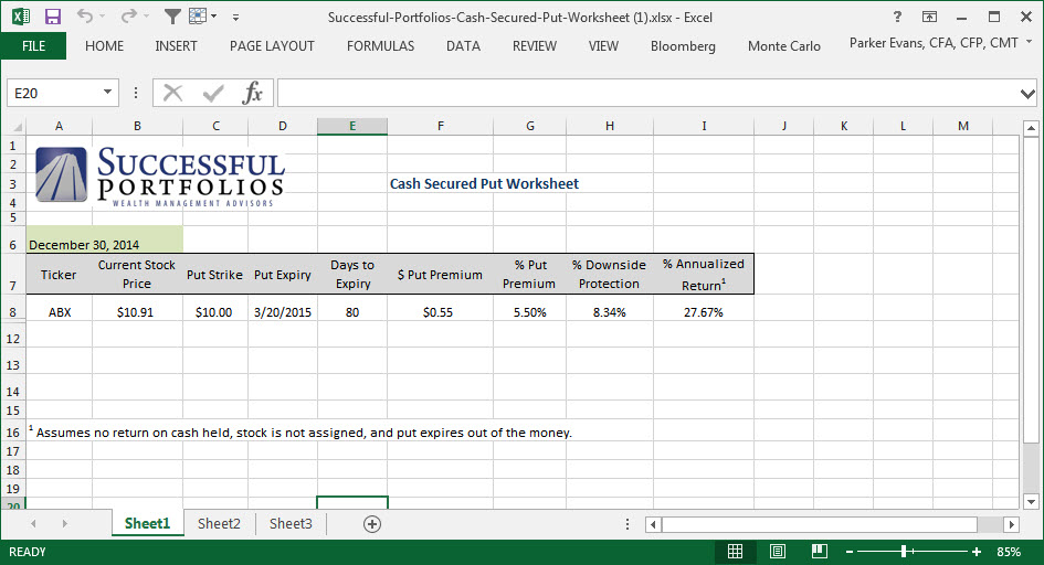 options stock market worksheet