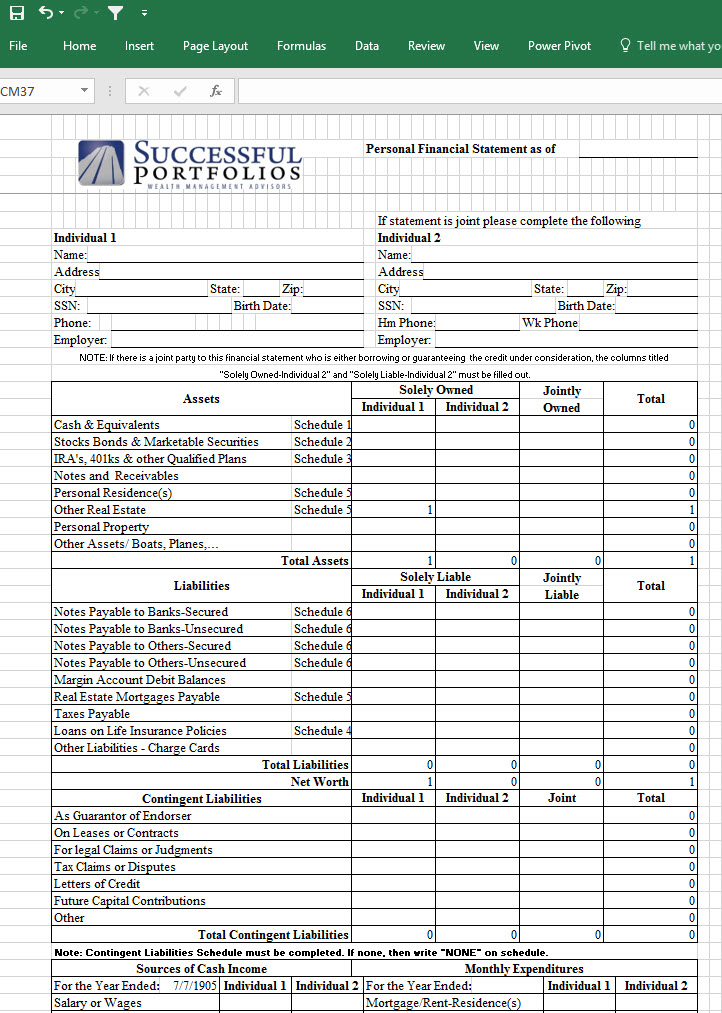 Personal Financial Template Excel from successfulportfolios.com