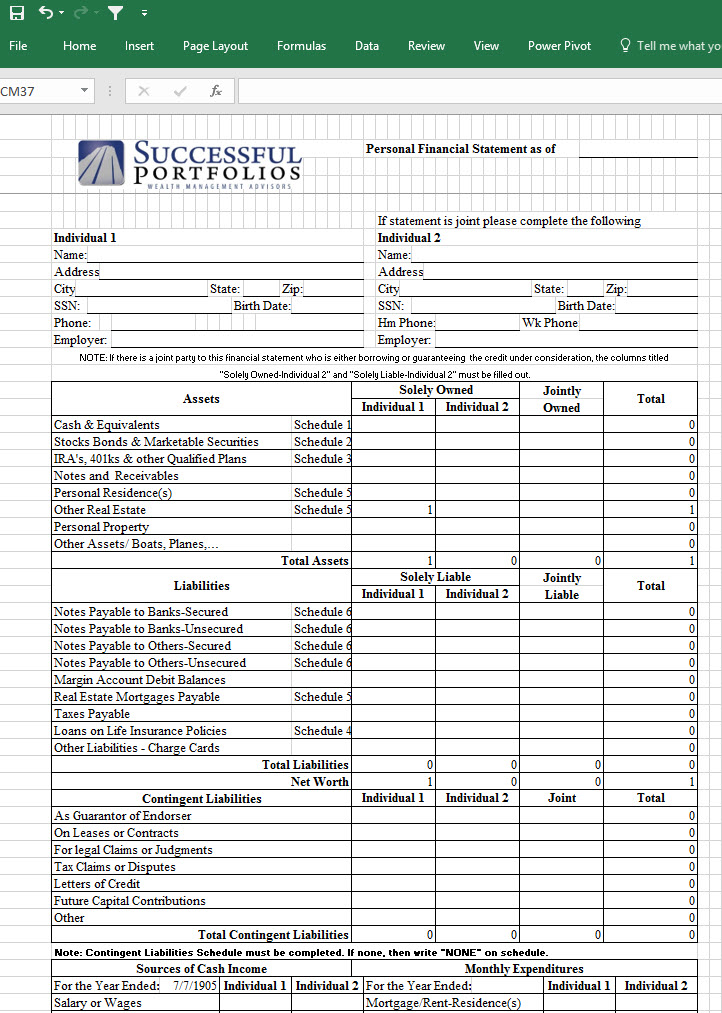 Simple Personal Financial Statement Template Excel