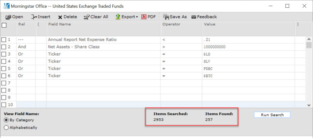 ETF Screen Criteria