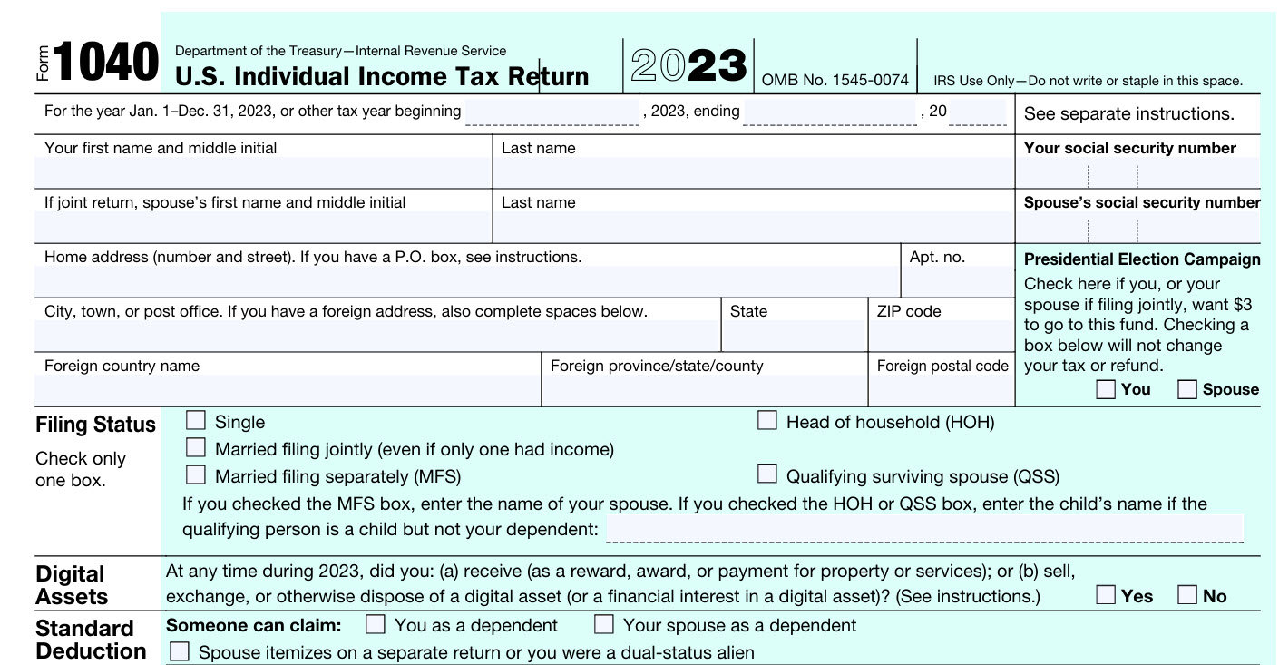 Form 1040 2023 U.S. Individual Income Tax